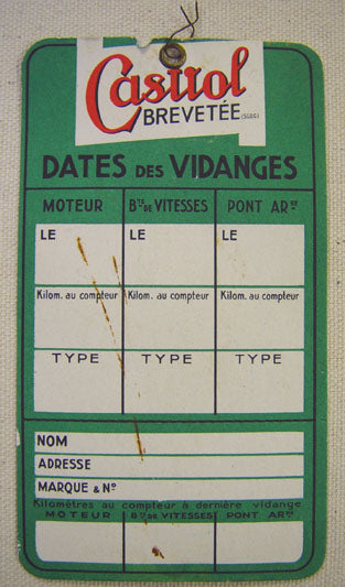 Castrol Oil Change Tag
