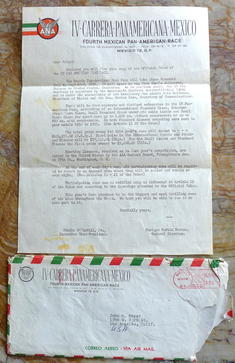 1953 Carrera Panamericana Information Letter