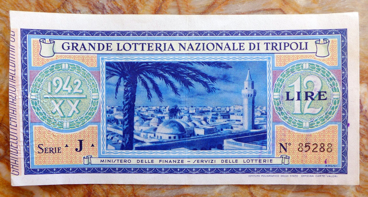 1942 Lotteria Automobilistica di Tripoli Ticket