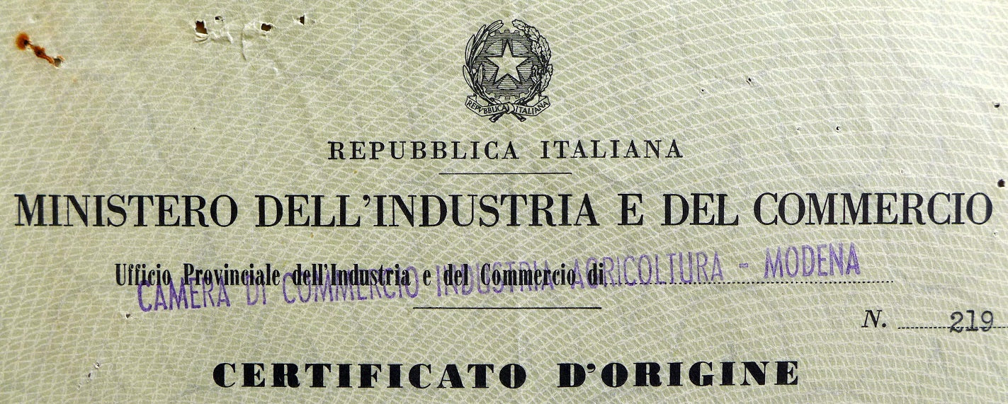 Ferrari Certificate of Origin 1957
