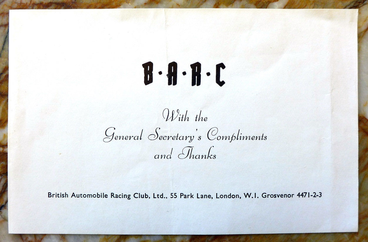 BARC With Compliments card