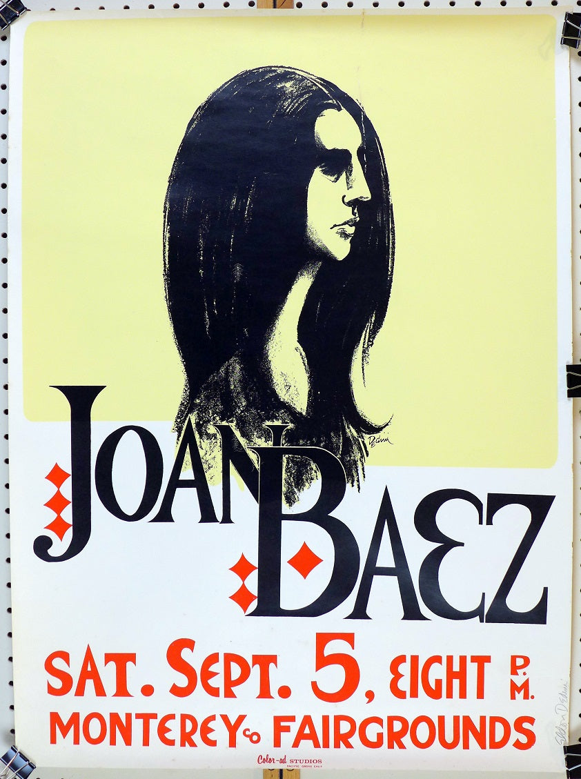 Joan Baez 1965 Monterey Fairgrounds concert poster