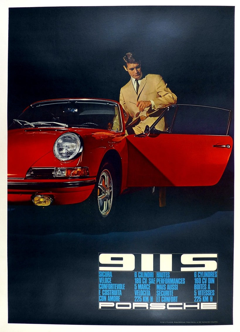 Porsche 911S Showroom Poster- Italian & French