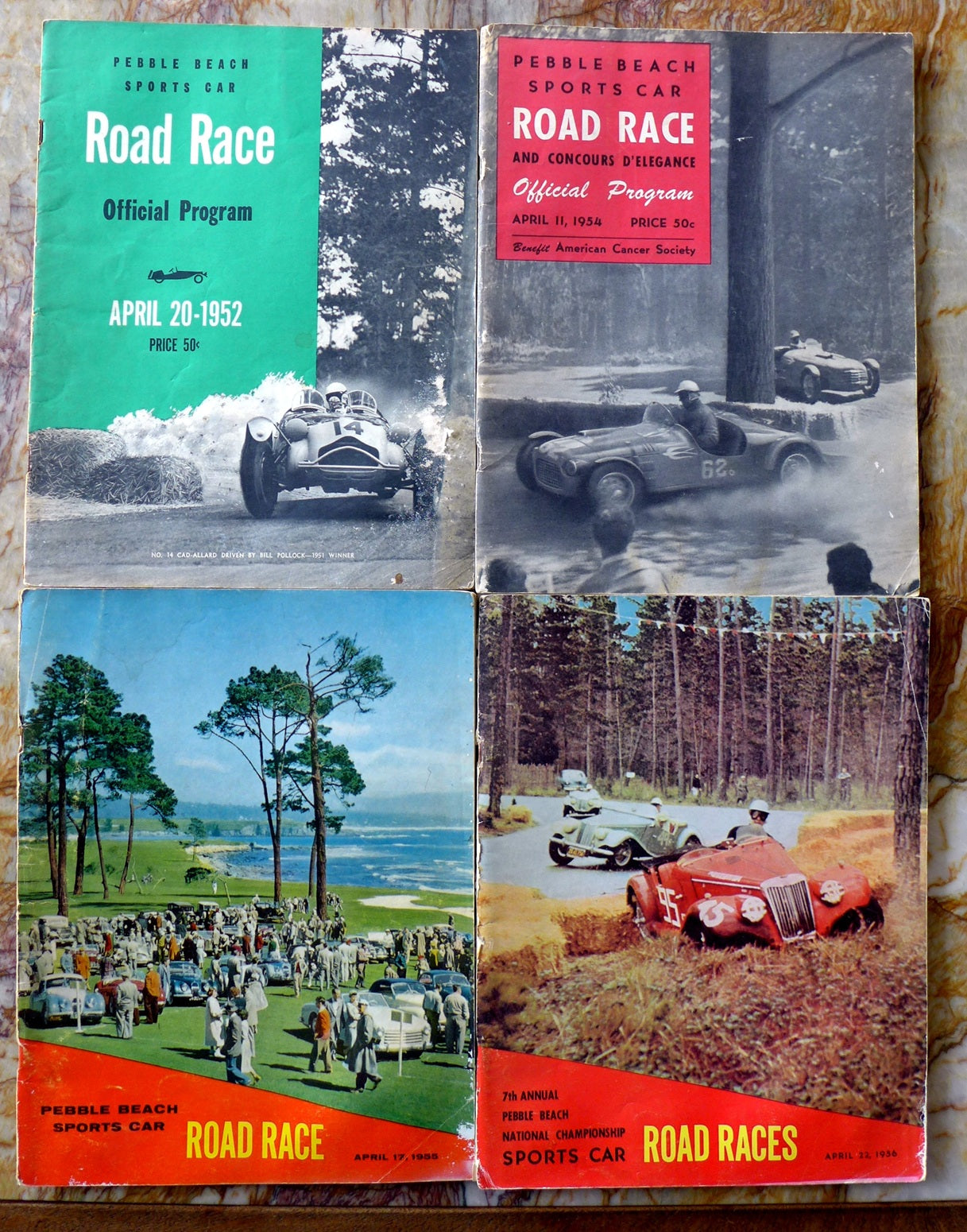 Pebble Beach Road Race programs ~ 1952, 54, 55, 56