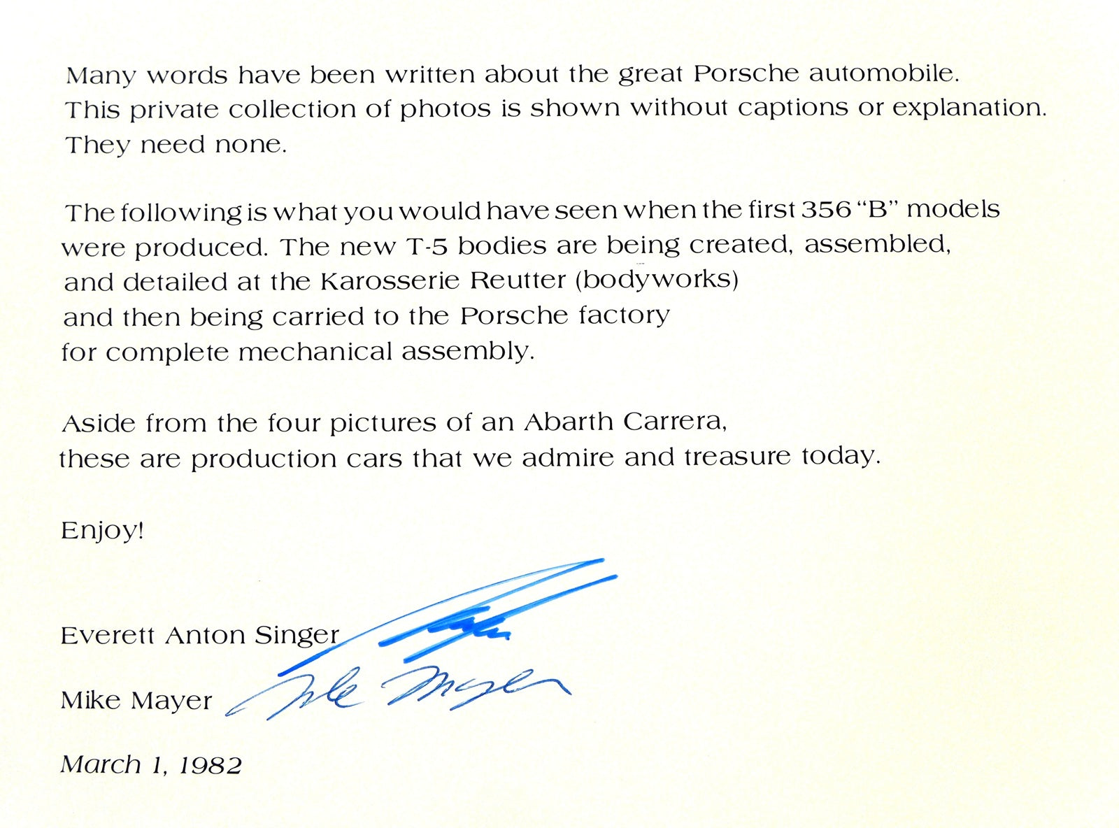 Porsche Factory Tour ~ Summer 1960  1st Edition #61/500