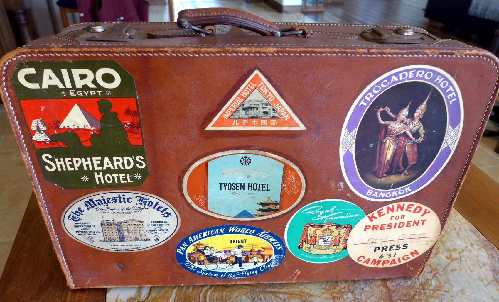 Vintage Leather Suitcase - 1950-60's