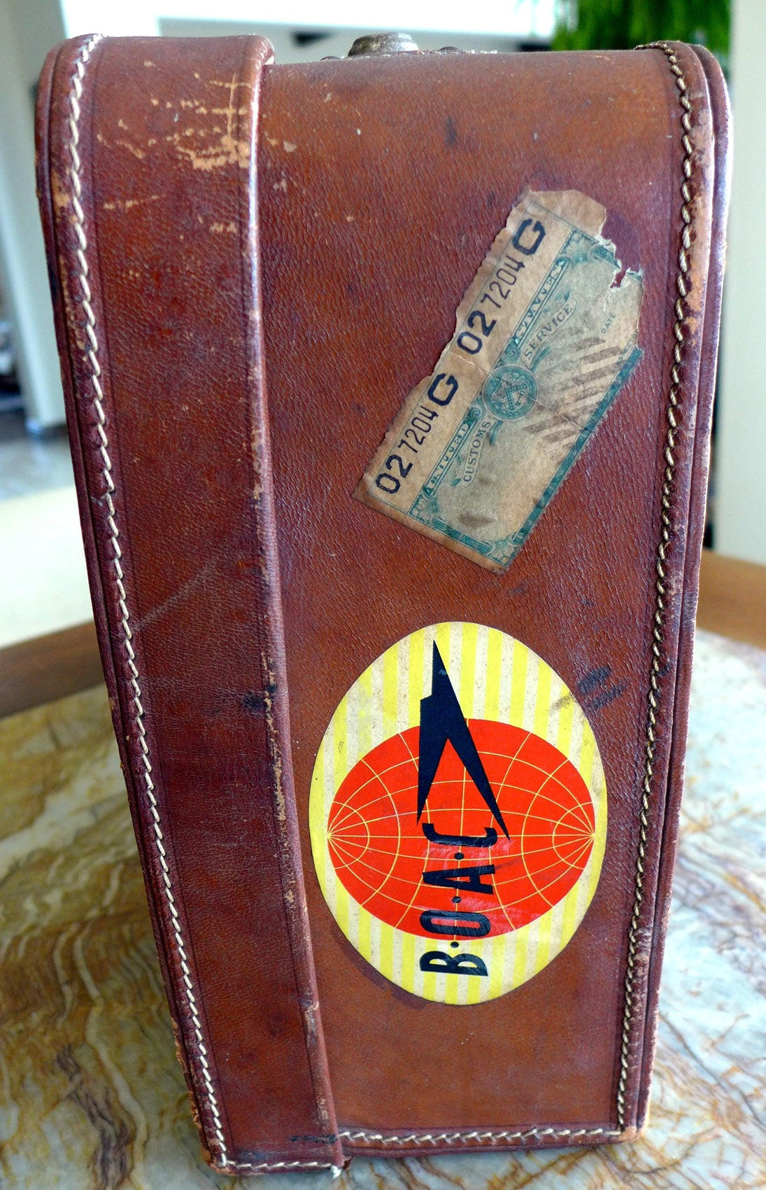 Vintage Leather Suitcase - 1950-60's