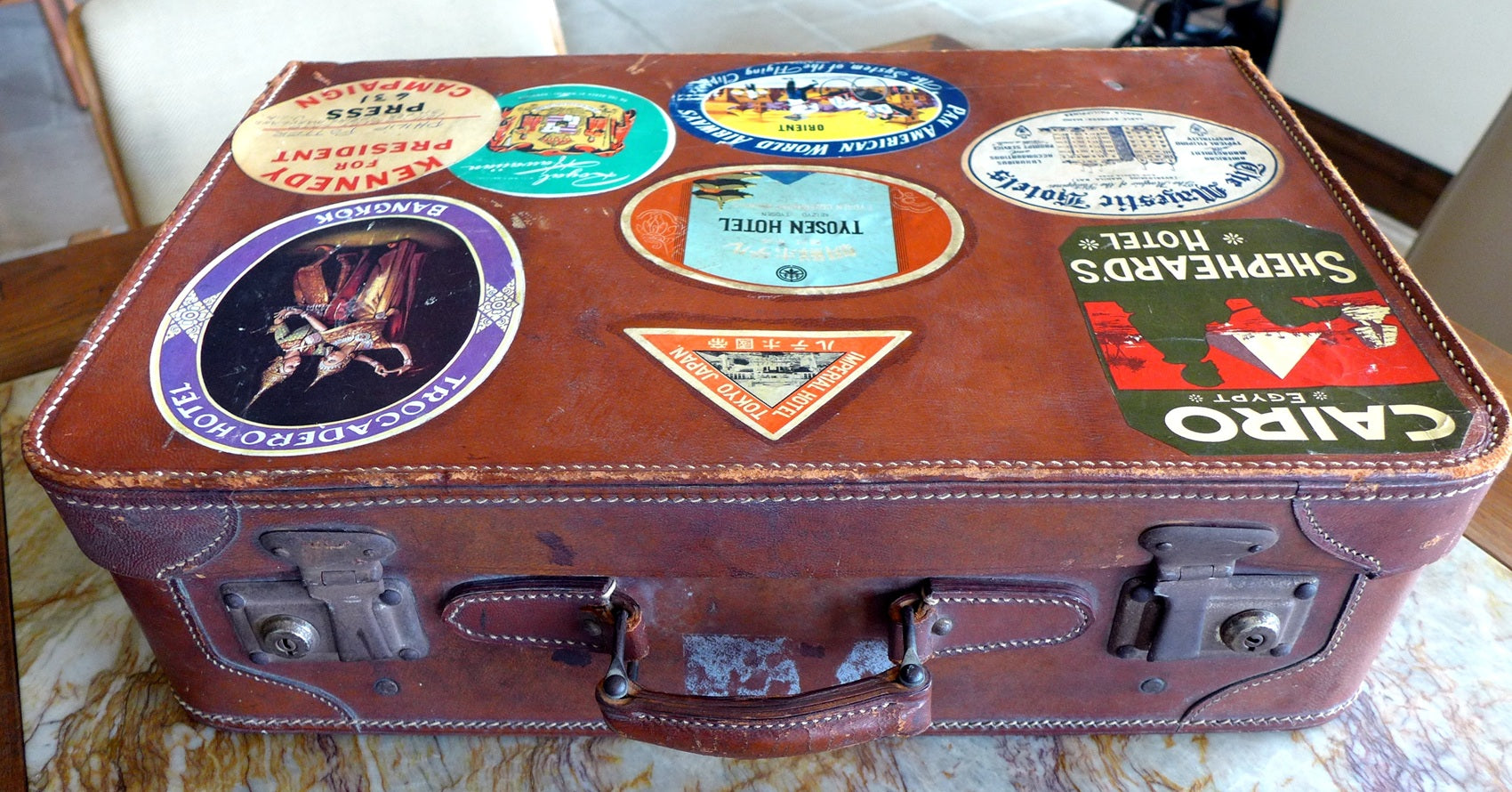 Vintage Leather Suitcase - 1950-60's