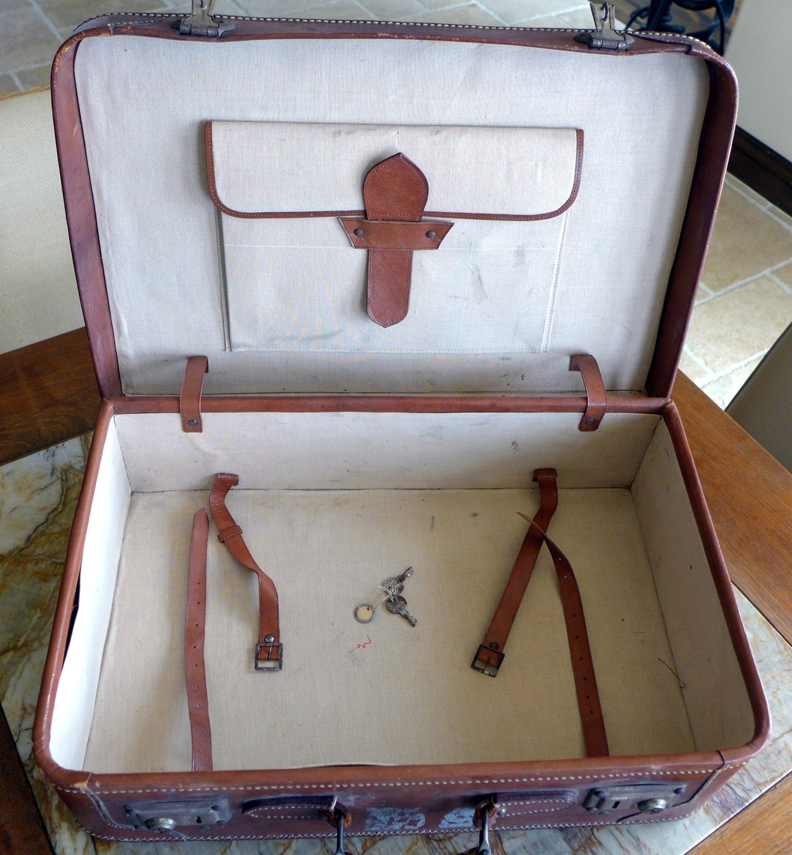 Vintage Leather Suitcase - 1950-60's
