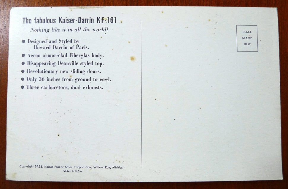 1953 Kaiser-Darrin Postcard