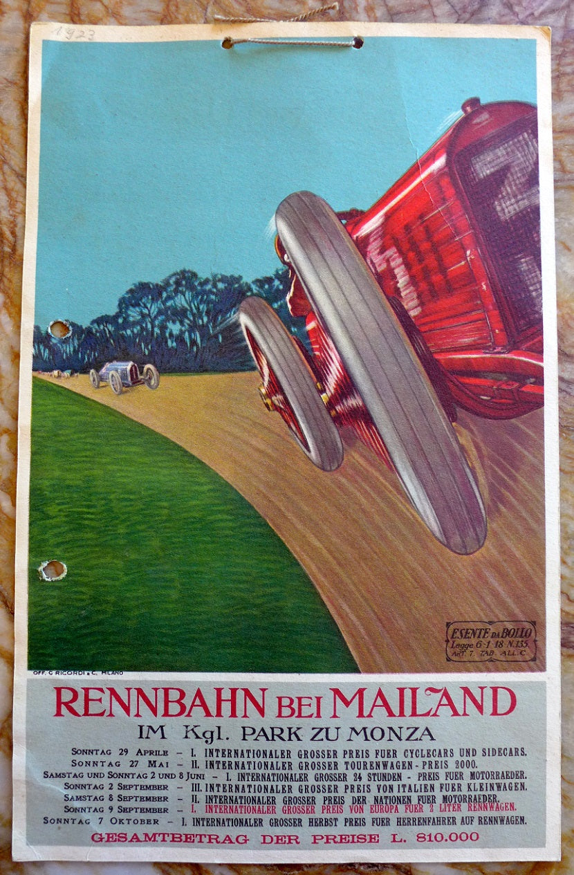 1923 Monza Race Events Window Card