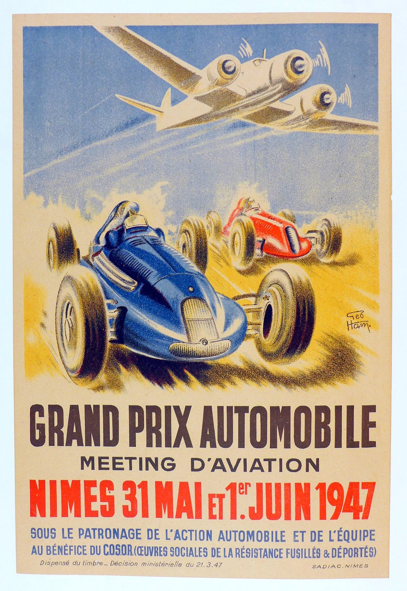 1947 Nimes Grand Prix Automobile Poster