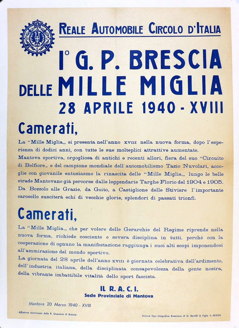 1940 Mille Miglia Kiosk Poster Montova