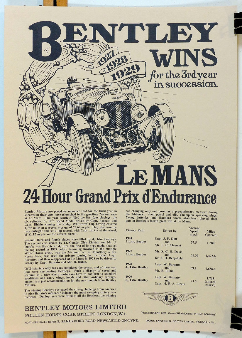 Bentley Wins Le Mans 1927-1929 Poster