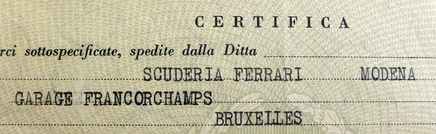 Ferrari Certificate of Origin 1957