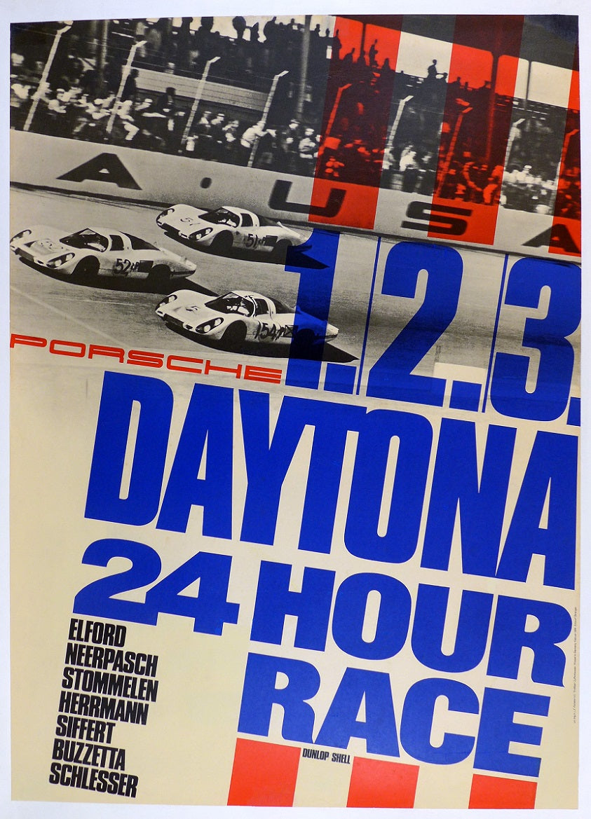 1-2-3 Daytona 1968 Porsche Factory Poster